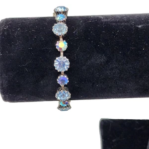 7" weiß signiert blau Strass Vintage Damen Tennis Armband - Bild 1 von 8