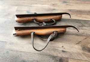 Antique Primitive 19th Century Ice Skates Wood with Leather & Iron Runners - Picture 1 of 6