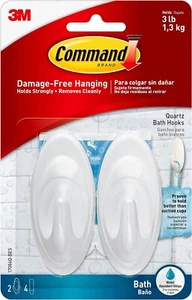 3M Command 2 Quartz Bath Hooks & 4 Adhesive Strips Per Pack Max 3 lb 1 Pack - Picture 1 of 1