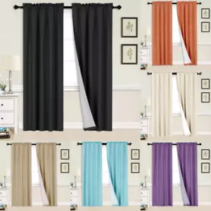 1 SET SOLID WINDOW CURTAIN PANEL LINED FOAM BACKING LIGHT BLOCKING 84 - Picture 1 of 29