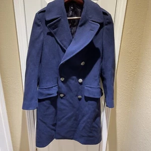 Military Wool Overcoat Vtg Blue USAF Wool Felt Double Breasted Heavyweight Sz 35 - Picture 1 of 11