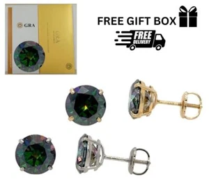 14K Gold GRA zertifiziert D-VVS1 Regenbogen grün Moissanit Schraubverschluss Ohrstecker - Bild 1 von 6