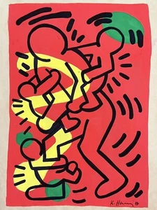 KEITH HARING Coa Certificate Drawing Vintage Painting Original Signed Stamped - Picture 1 of 5