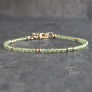 A++ Green Peridot Micro Faceted Round Tiny Beads Love Prosperity Bracelet 6-8" - Picture 1 of 9