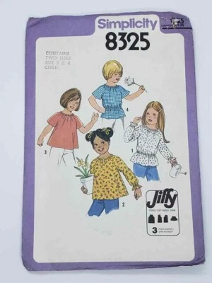 Simplicity Pattern 8325 Size 3 & 4 Child Uncut pattern Pullover Blouse 1977  - Image 1 of 4