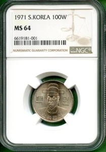 KOREA  1971  NGC   MS 64   100 WON    COPPER/NICKEL - Picture 1 of 2