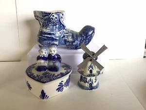 Lote de 3 figuras vintage de holanda pintadas a mano azules delft/james kent - Imagen 1 de 9