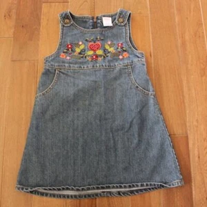 Gymboree Vintage Denim Dress with Embroidered Floral Heart Rhinestone 4 - Picture 1 of 5