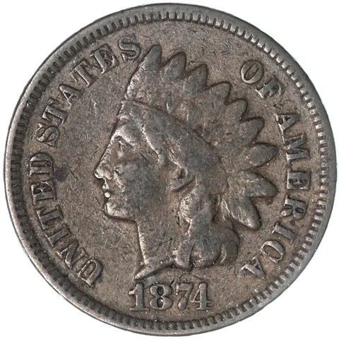 1874 (P) Indian Head Cent Very Good Penny VG See Pics W684 Cover