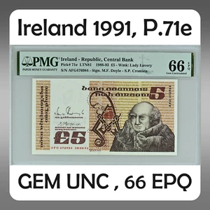 Irlanda | 1991 | 5 libbre | P.71e | AFG 476984 | 66 EPQ | GEM UNC - Foto 1 di 3