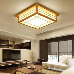 Japanische Deckenlampe LED Lammfelllampe Holz Deckenleuchte Wohnzimmer Licht Neu - Bild 1 von 12