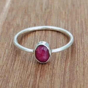 Lab-Created Ruby Ring Statement 925 Sterling Silver Boho Ring Dianty Women Ring - Picture 1 of 3