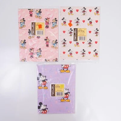 Mickey & Minnie Mouse Valentines Gift Wrap Packs Vtg Gibson Buzza Two Big Sheets - Image 1 of 4