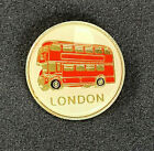 Collectors Enamel Pin Badge London Double Decker Bus White Red & Gold 1"