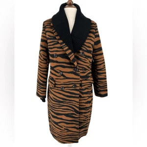 NWT Dolce Cabo Double Breasted Coat with Removable Knit Collar Brown Zebra Small - Picture 1 of 8