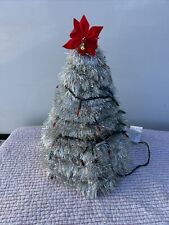 Vintage Silver Tabletop Tinsel Christmas Tree Lit MCM 18”