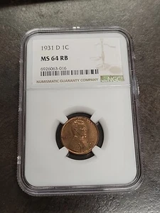 1931 D Lincoln Wheat Cent Penny 1C Coin NGC MS 64 RB UNC NICE DETAILS MS64 RB - Picture 1 of 4