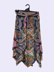 CAMILLA Excellent Condition Women's Blue Silk Asymmetric Hem Wrap Skirt Size 14 - Picture 1 of 3