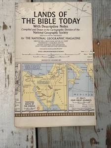 MAPPA GEOGRAFICA NAZIONALE DELLE TERRE DELLA BIBBIA OGGI, 1967 30" X 40" - Foto 1 di 16