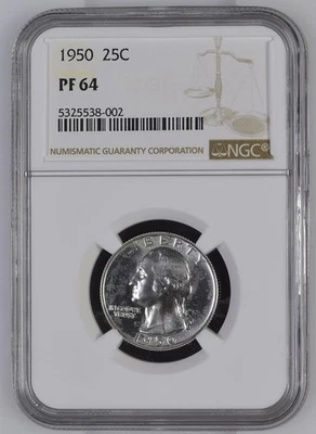 1950 Silver Proof Washington Quarter 25c Coin NGC Certified PF64 Philadelphia - Image 1 of 2