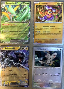 POKEMON PACK OF 4 LANDORUS+SERPERIOR+ZEKROM+MINICCINO - Picture 1 of 6