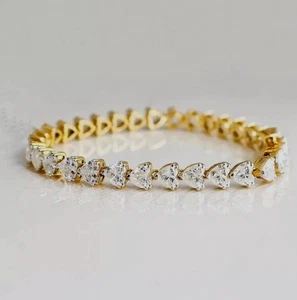 Heart Shape Lab Created Diamond Tennis Bracelet 14K Yellow Gold Over 8.00 Ct - Picture 1 of 1