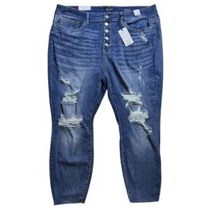 Judy Blue Jeans Übergröße 22 W Dk Skinny Fit JB82171 LT Neu mit Etikett Distressed roher Saum - Bild 1 von 5