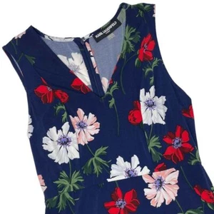 Karl Lagerfeld Paris Navy Floral Fit and Flare Sleeveless Dress Women's Size 8 - Picture 1 of 6