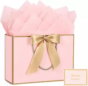 Gift Bags, 1PCS Gift Bags Large with Ribbon and 1 Greeting Cards 2 Tissue Paper, - Picture 1 of 12