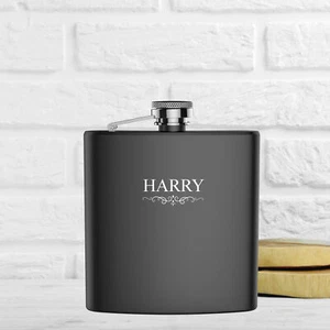 Personalised engraved hip flask gift idea, black coated stainless steel - Picture 1 of 3