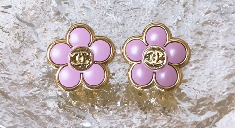 Chanel Vintage Parts Button Flower Pink Gold 2 pieces Set free shipping Cover