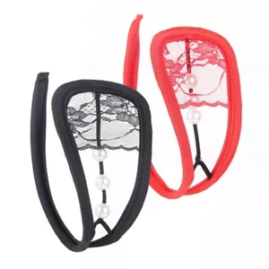 2er Set Perlen C-String Damen Slip Mini Bikini Schwarz Rot Unterhose Dessous - Bild 1 von 7