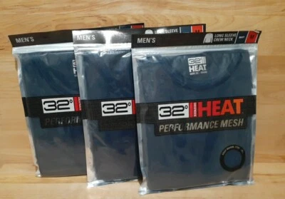 3 PACK:  32° HEAT PERFORMANCE Mesh Men NAVY Long Sleeve Crew Neck Shirt Size MED - Image 1 of 2
