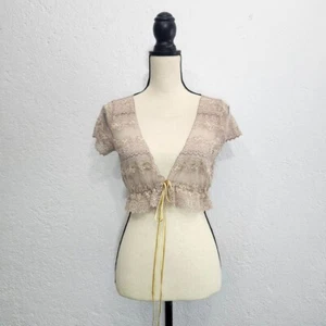 Tan and pinky cream lace bolero top - Picture 1 of 3