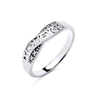 Sterling Silver 925 Real Diamond I Love You Crossover Eternity Ring size J to V - Picture 1 of 6