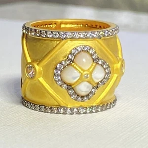 Freida Rothman Zigarrenband 14K vergoldet mattiert, SS 925, MOP Kleeblatt Gr. 6 - Bild 1 von 13