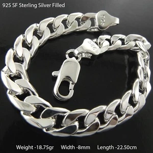 Bracelet Real 925 Solid Sterling Silver Filled Statement Curb Link Bangle - Picture 1 of 2