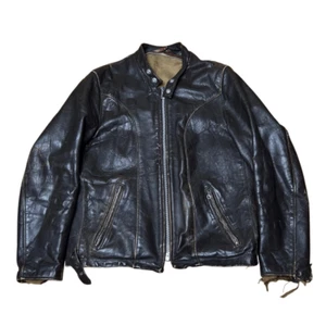 Vintage 60s Schott NYC Leather Cafe Racer Jacket Brown Distressed Size 42 - Picture 1 of 16