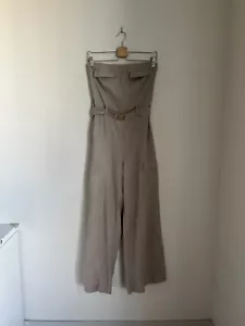 Zara Women's Linen Blend Cargo Jumpsuit in Taupe Size SMALL EUC - Picture 1 of 5