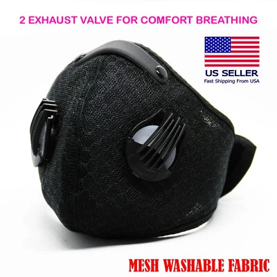 Reusable Protective Face Mask with 2 Valve and filter (Ships out today from USA) - Image 1 of 3
