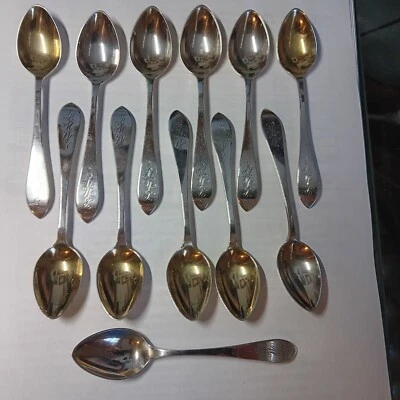Set of 12 Dominick & Haff Sterling Silver Gold Wash 4.5" Pointed Demitasse Spoon - Image 1 of 4