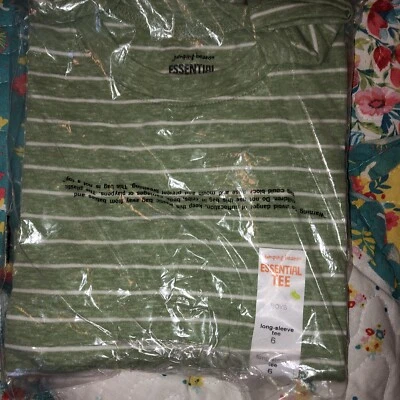 JUMPING BEANS Boy EnchantLite Greenstripe Long Sleeve Essential Tee -Size 6 - Image 1 of 2