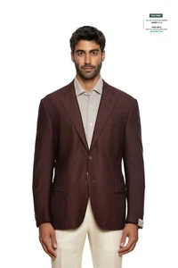 CORNELIANI Jacket Blazer Wine Wool Silk + Leather 42 US / 52 EU 7R Stretch - Picture 1 of 9