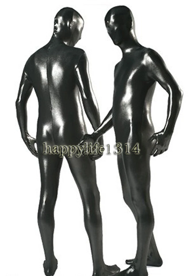 Unisex Full Body Zentai costume Bodysuit metallic black back zip S-XXL - Image 1 of 1