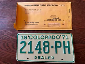 1971 Colorado Dealer License Plate 2148 PH Authentic Metal Near Mint CO USA - Picture 1 of 2
