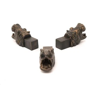 Juego de 3 adornos para macetas pies de orinal hipopótamo poliresina animal trío color bronce Foto 1 de 2