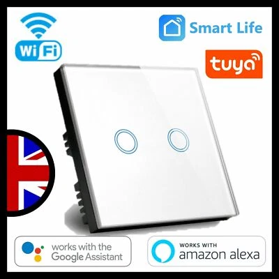 Wi-Fi Smart Wifi 2 Gang Switch UK Touch Screen Tempered Glass For Alexa/Google - Image 1 of 4