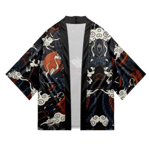 Men Loose Japanese Kimono Cardigan Jacket Yukata Unisex Outwear Retro Coat Top - Picture 1 of 15
