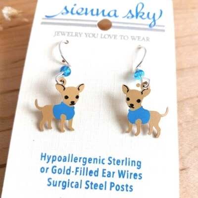 Pendientes Sienna Sky Chihuahua en Suéter Azul Ligero Único Lindo Divertido Regalo Foto 1 de 4