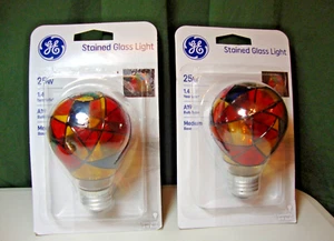 2 GE Stained Glass Light Bulb 25-Watt Decorative hand painted A19 GE - Picture 1 of 2